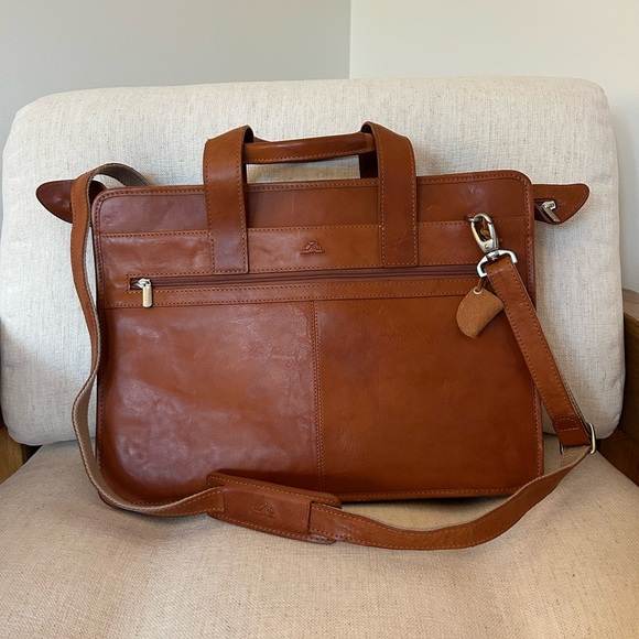 Tony Perotti Italian Leather Briefcase Shoulder Messenger Bag Vintage Brown - Picture 1 of 4
